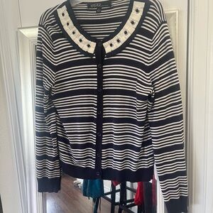 Kasper Navy/White Nautical Striped Lightweight Sweater sz L